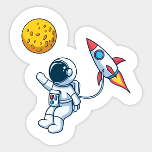 Astronaut With Rocket Towards The Moon Sticker